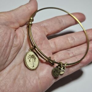 Gold Tone Angelica Palm Tree Charm Bangle Bracelet 8"